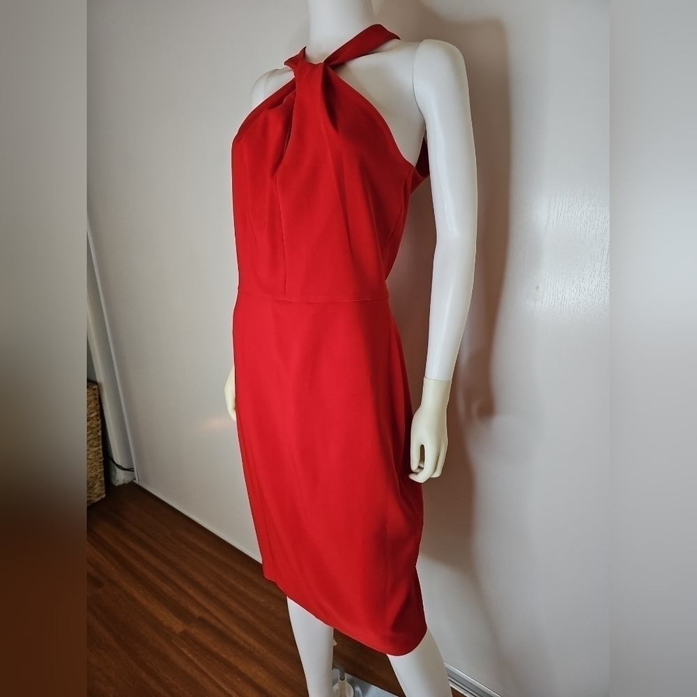 Women's Red Bodycon  Sleeveless Dress Knee Length Formal Cocktail Sz 8 - Picture 3 of 13